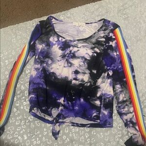 Eye Candy Purple Tie-Dye Crop Top with Rainbow Stripes